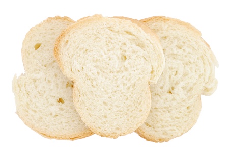 Slices of baguette on white background 