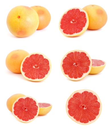 Set of images with grapefruits isolated on white backgroundの写真素材