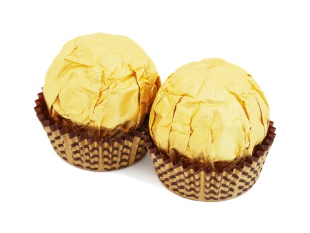 Sweet Chocolate Candies in Golden Foilの写真素材
