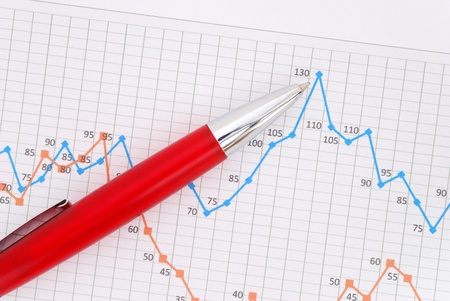 Financial graph with a red penの写真素材