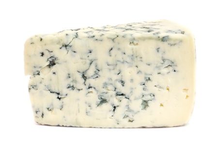 Piece of cheese with mold isolated on white background の写真素材