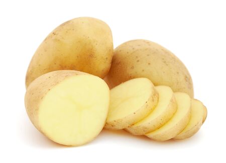 Potatoes isolated on white backgroundの写真素材