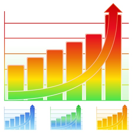 Colorful bar graph with rising arrowのイラスト素材