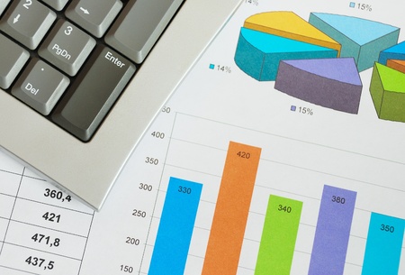 Financial graphs and computer keyboard