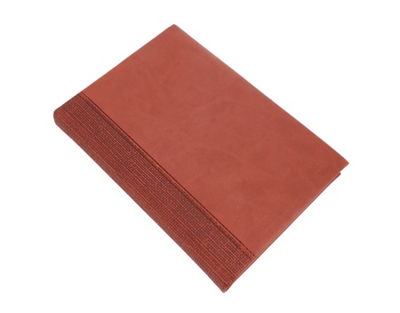 Brown leather notebook isolated on white background の写真素材