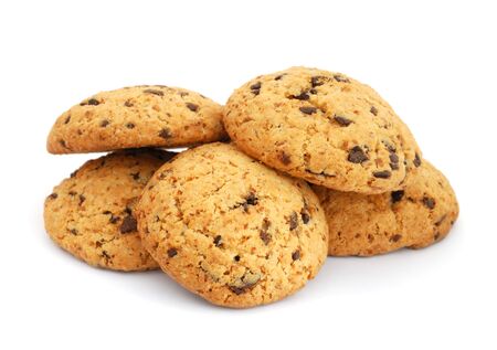 Cookies with chocolate isolated on white backgroundの写真素材