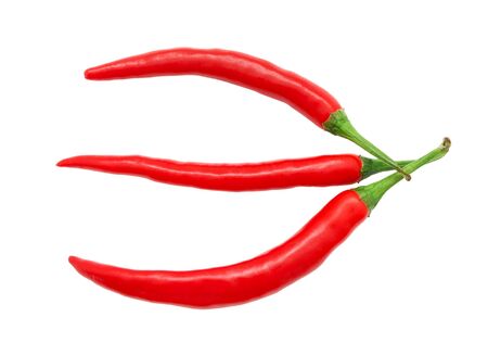 Red hot chili peppers isolated on white backgroundの写真素材