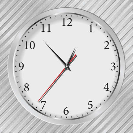 Vector gray wall clock on a metal silver striped backgroundのイラスト素材