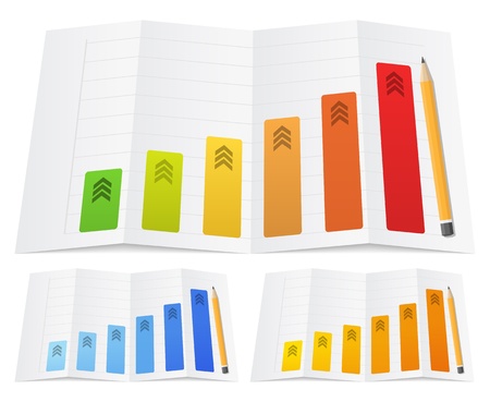 Business graph with a pencil on a folded paper, vector illustrationのイラスト素材