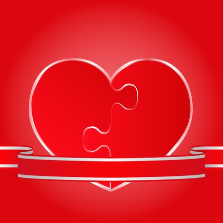 Red ribbon with red heart made of puzzle piecesのイラスト素材