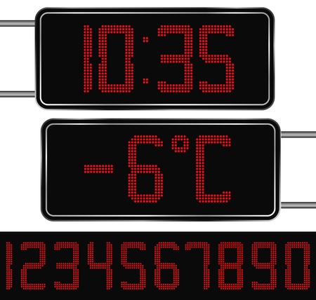 Vector Red Digital Clock and Thermometerのイラスト素材