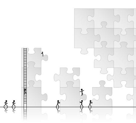 Team building a puzzle, vector illustrationのイラスト素材