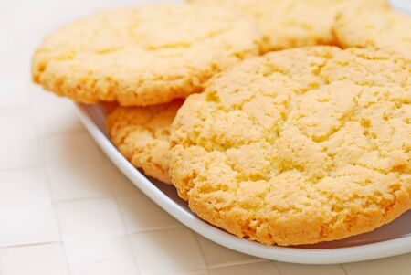 Close-up of oatmeal cookies on the plateの写真素材