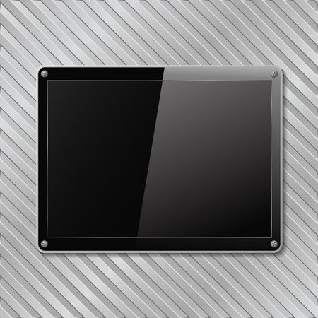 Black plate on metal striped backgroundのイラスト素材