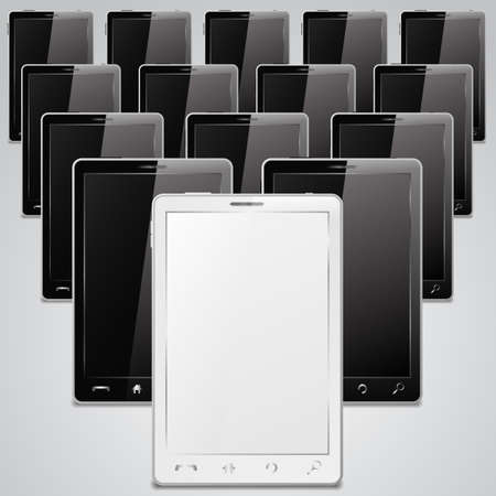 White smartphone in front of black smartphonesのイラスト素材