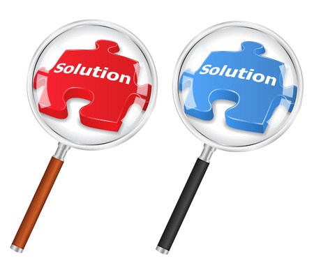 Solution concept with magnifying glass and puzzle pieceのイラスト素材