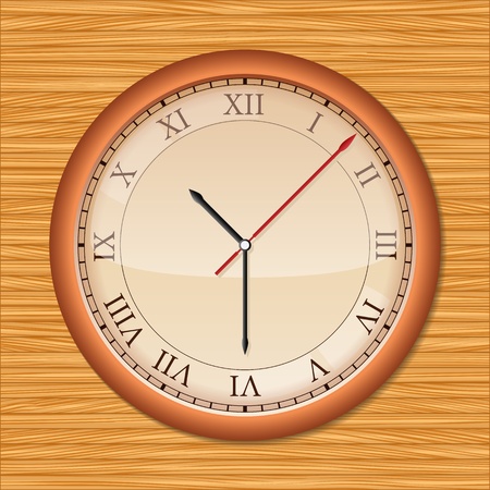 Clock on wooden wallのイラスト素材