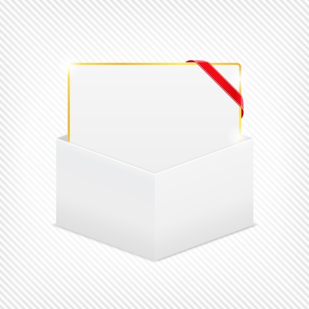 Gift card with red corner ribbon in cardboard boxのイラスト素材