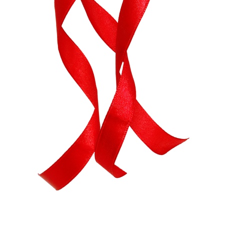 Red ribbons isolated on white backgroundの写真素材