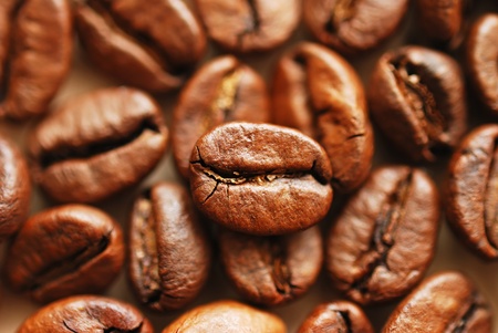 Coffee beans closeup, top viewの写真素材