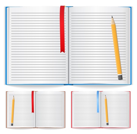 Illustration for Open notebook with bookmark and pencil - Royalty Free Image