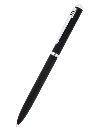 Black ballpoint pen isolated on white backgroundの写真素材