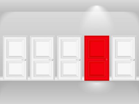 Red door in row of white doorsのイラスト素材