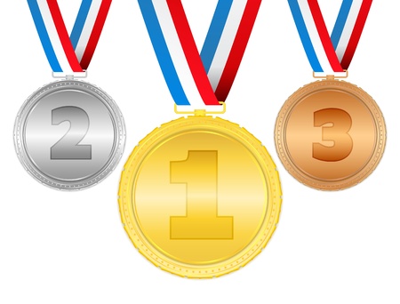 Golden, silver and bronze medals with ribbonsのイラスト素材