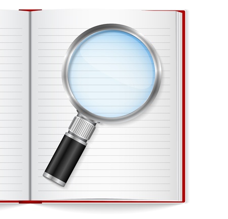 Open book with magnifying glassのイラスト素材