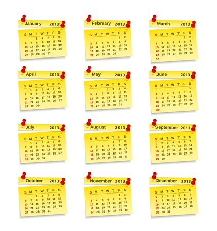 2013 Calendar on yellow sticky notesのイラスト素材