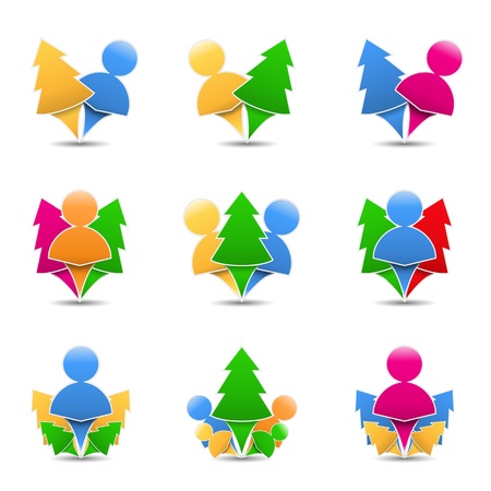 Abstract icons of trees with humansのイラスト素材