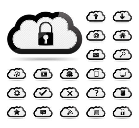 Set of icons in cloudsのイラスト素材