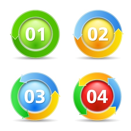 Buttons with circular arrows and numbersのイラスト素材