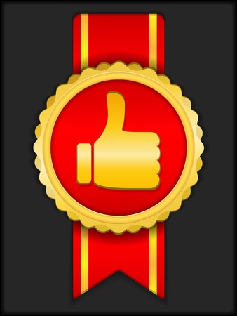 Golden medal with thumbs up iconのイラスト素材