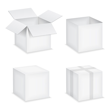 Open and closed white paper boxes on white backroundのイラスト素材