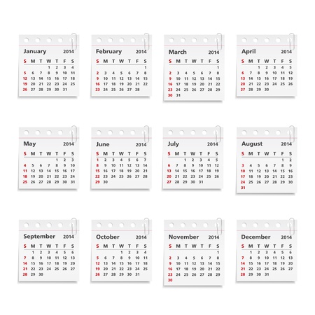 2014 Calendar on paper sheets with clipsのイラスト素材