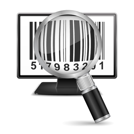 Magnifying glass and computer monitor with a bar codeのイラスト素材