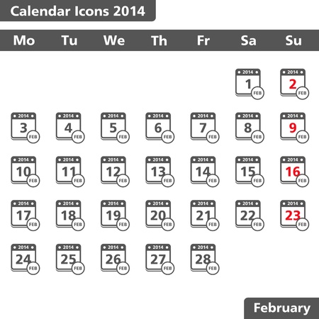 Calendar icons, February 2014のイラスト素材