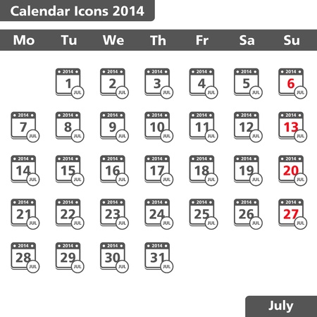 Calendar icons, July 2014のイラスト素材