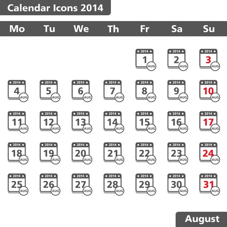 Calendar icons, August 2014のイラスト素材