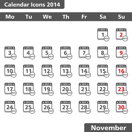 Calendar icons, November 2014のイラスト素材