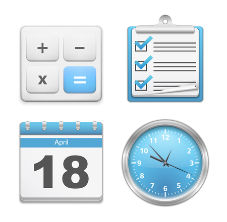 Set of office icons - calculator, clipboard with checklist, calendar and clockのイラスト素材
