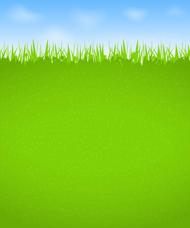 Summer background with silhouette of grass and blue sky with cloudsのイラスト素材