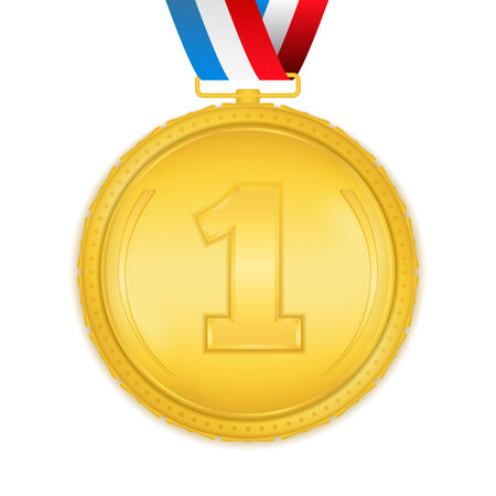 Golden medal with ribbon on white backgroundのイラスト素材