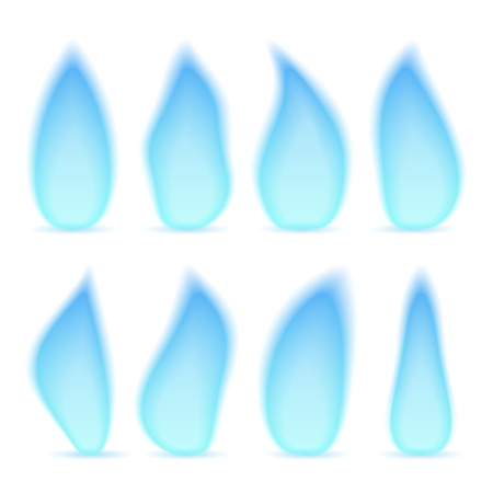 Blue gas flame, different shapes, isolated on white backgroundのイラスト素材