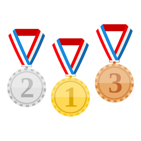 Golden silver and bronze medals with ribbonsのイラスト素材