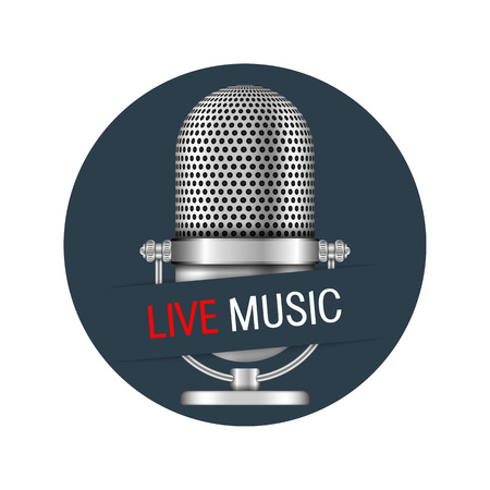 Microphone in a circle with live music bannerのイラスト素材