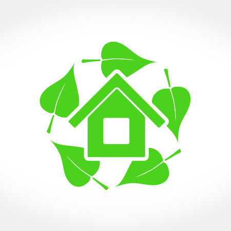 Green house emblem with a circle made of leavesのイラスト素材