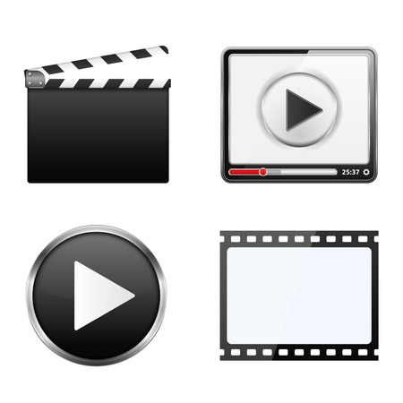 Clapper board, video player, play button and film stripのイラスト素材