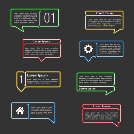 Neon glowing speech bubbles set, vector eps10 illustrationのイラスト素材
